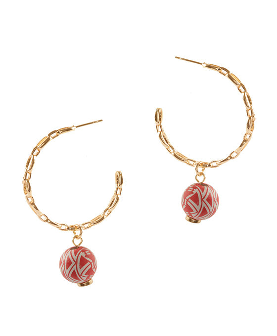 Wood Aztec Link Hoop Earring