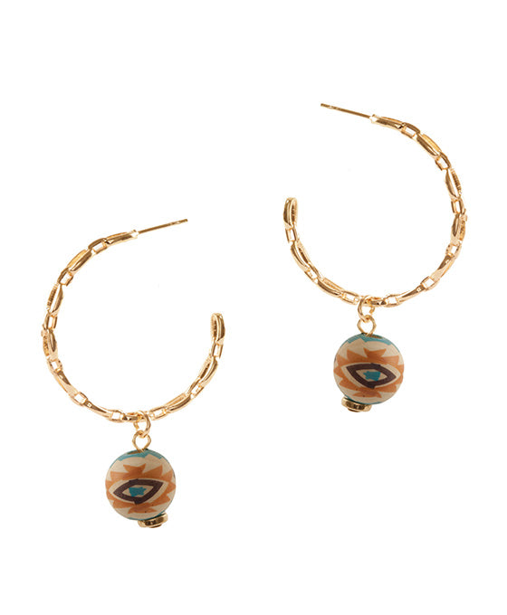 Wood Aztec Link Hoop Earring