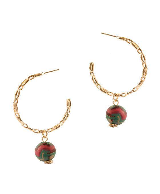 Wood Aztec Link Hoop Earring