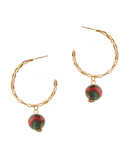 Wood Aztec Link Hoop Earring