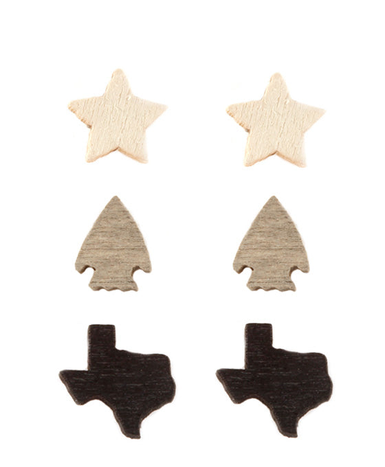 Wood 3 Pair State Map Earring