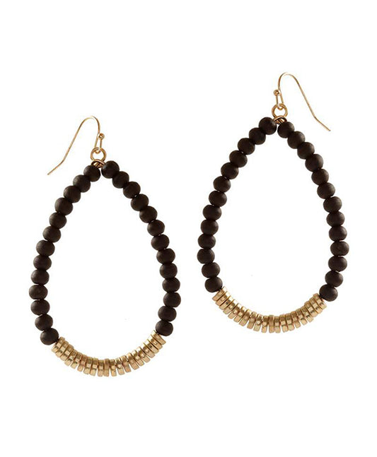 Metal Disc & Wood Teardrop Earring