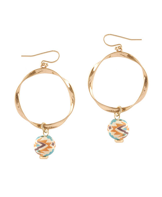 Wood Aztec Round Earring