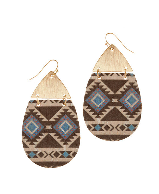 Metal & Cork Aztec Teardrop Earring