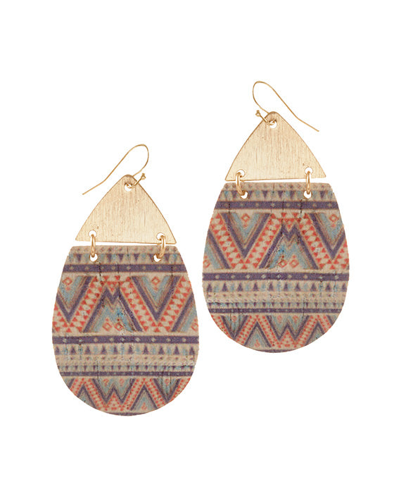 Metal & Cork Aztec Teardrop Earring