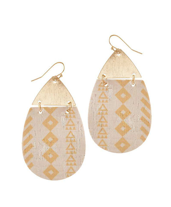 Metal & Cork Aztec Teardrop Earring