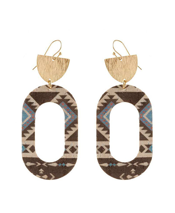 Metal & Cork Aztec Earring