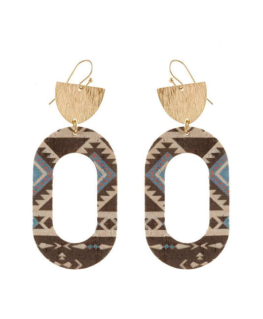 Metal & Cork Aztec Earring