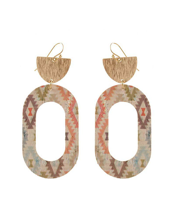 Metal & Cork Aztec Earring