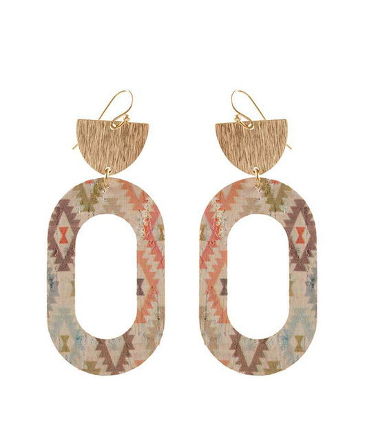Metal & Cork Aztec Earring