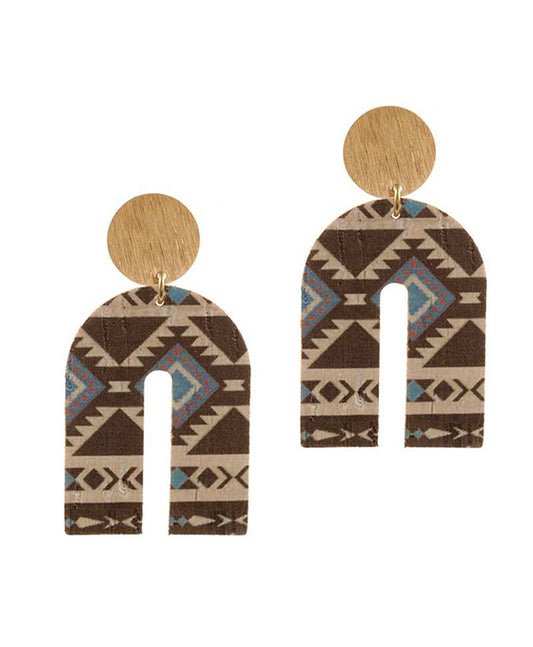 Metal & Cork Aztec Earring