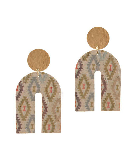 Metal & Cork Aztec Earring