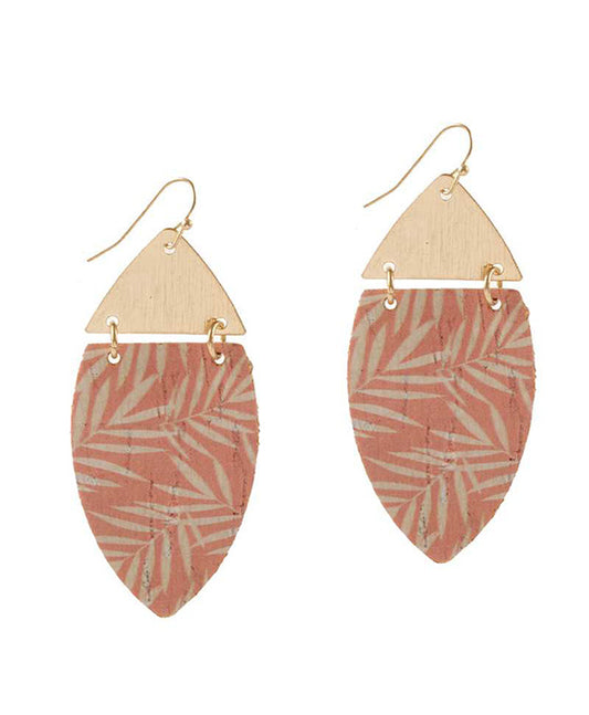 Metal & Cork Print Leaf Earring