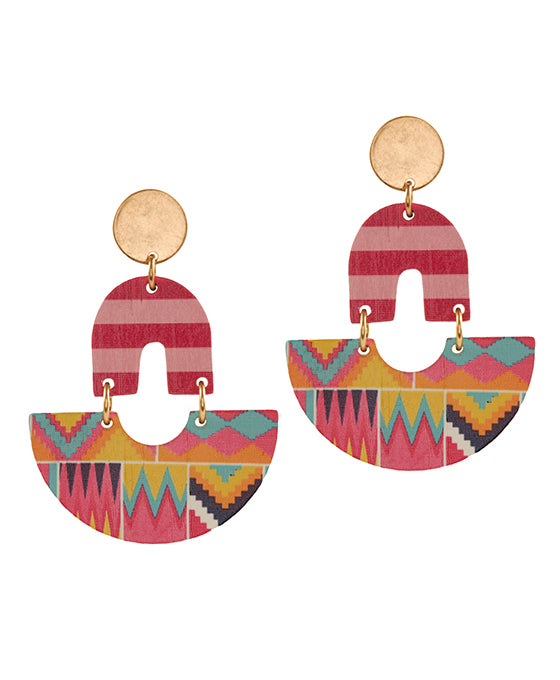 Wood Aztec Earring
