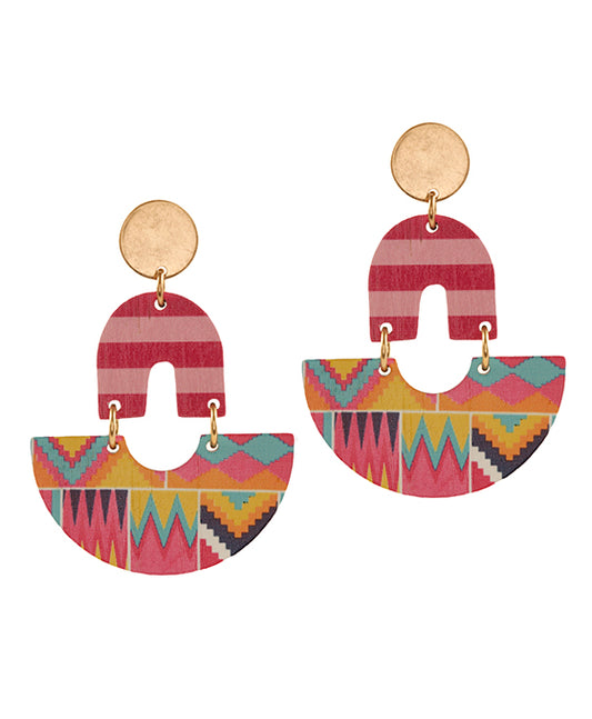 Wood Aztec Earring
