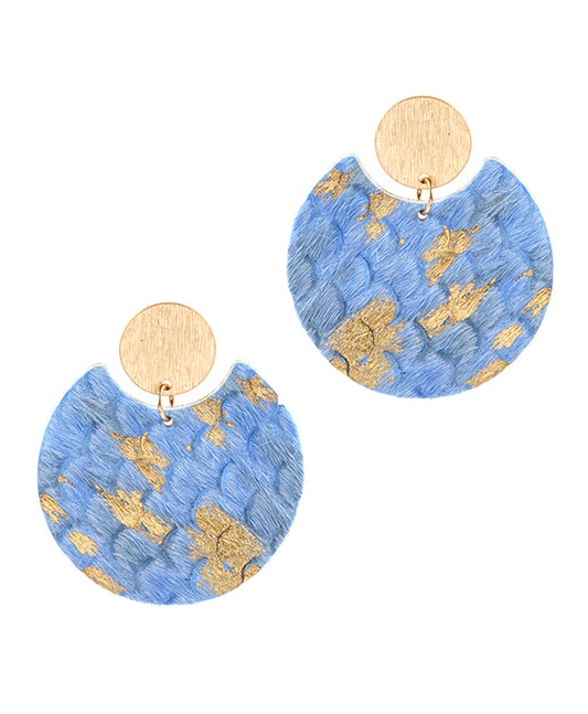 Metal Cowhide Round Earring