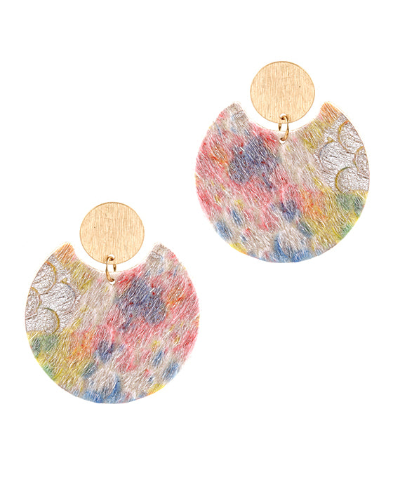 Metal Cowhide Round Earring