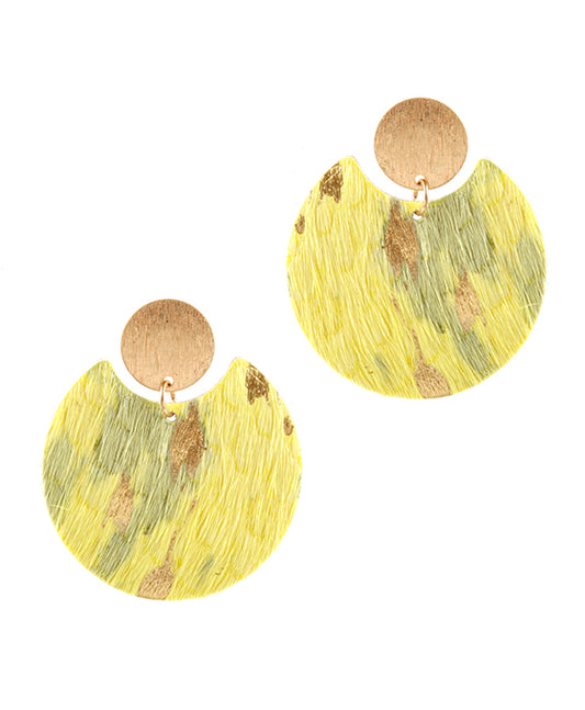 Metal Cowhide Round Earring