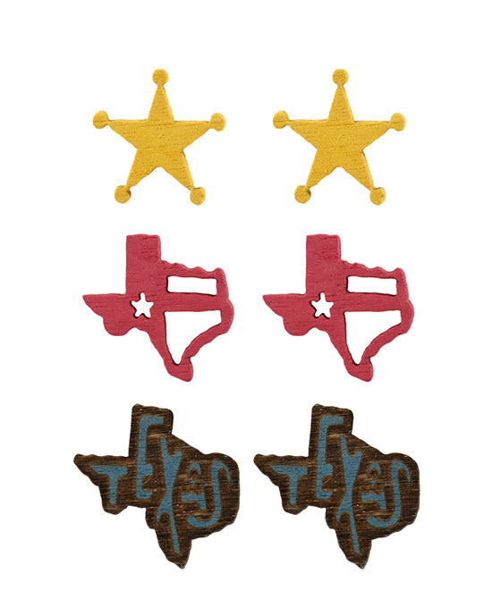 Texas Wood 3 Pair Earring