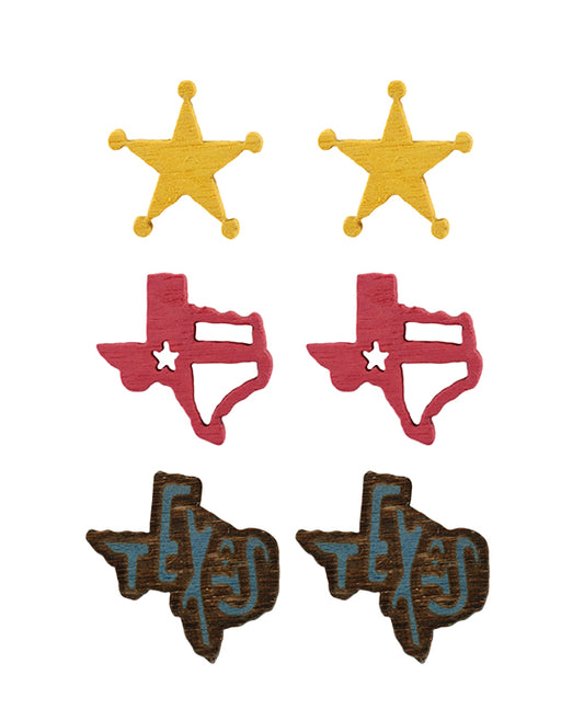 Texas Wood 3 Pair Earring