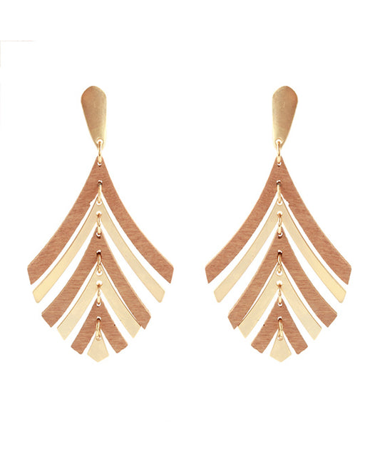Metal & Wood Leaf Post Earring