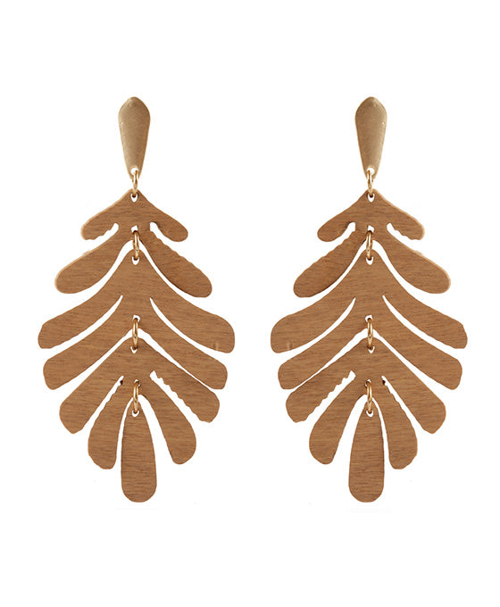 Metal & Wood Leaf Post Earring