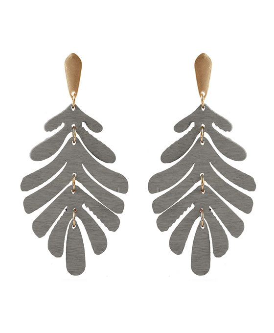 Metal & Wood Leaf Post Earring