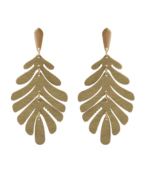 Metal & Wood Leaf Post Earring