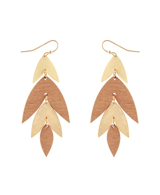Metal & Wood Leaf Earring