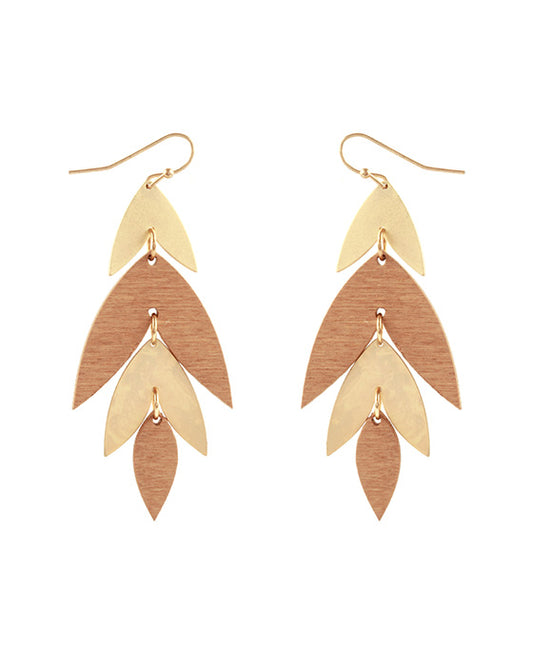 Metal & Wood Leaf Earring