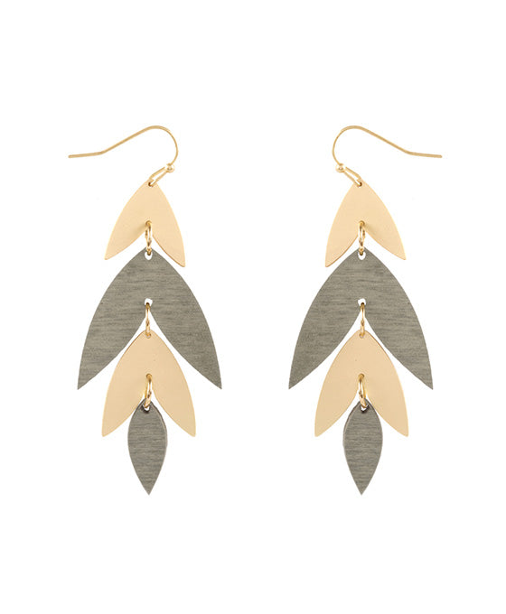 Metal & Wood Leaf Earring