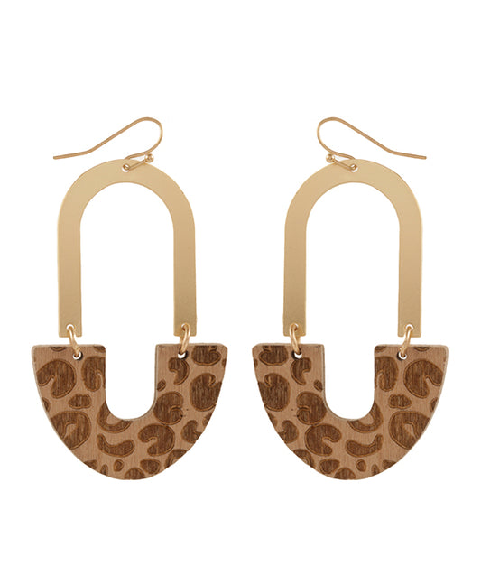 Metal & Wood Animal Print Post Earring