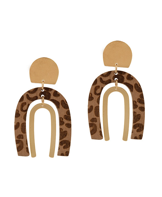 Metal & Wood Animal Print Post Earring