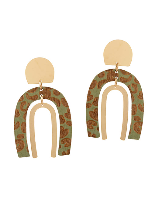 Metal & Wood Animal Print Post Earring
