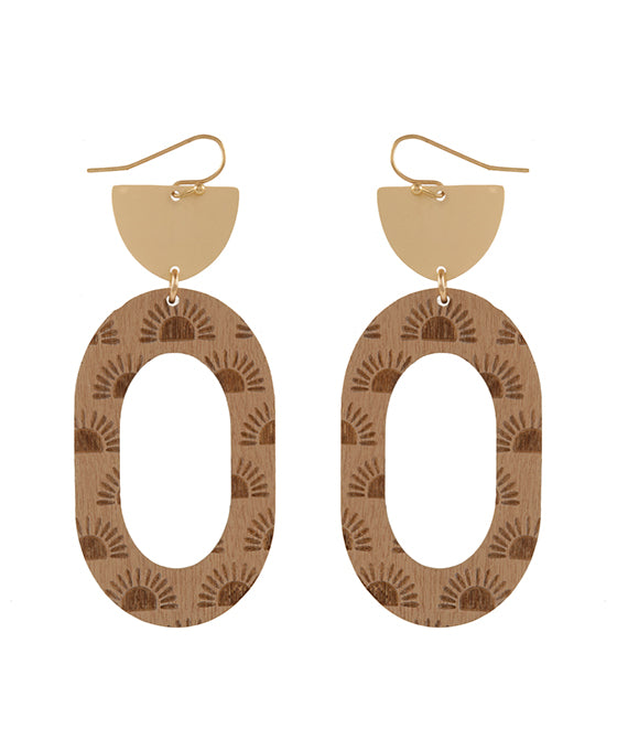 Metal & Wood Imprint Geometric Earring