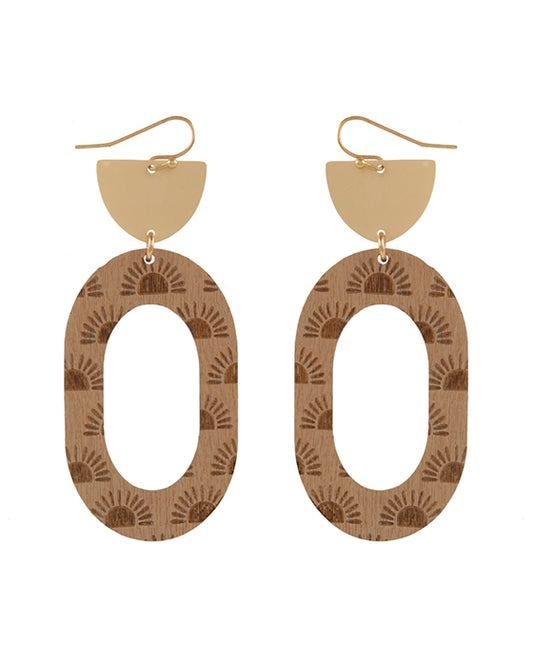 Metal & Wood Imprint Geometric Earring