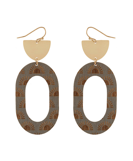 Metal & Wood Imprint Geometric Earring