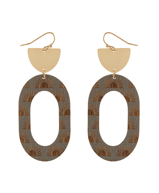 Metal & Wood Imprint Geometric Earring
