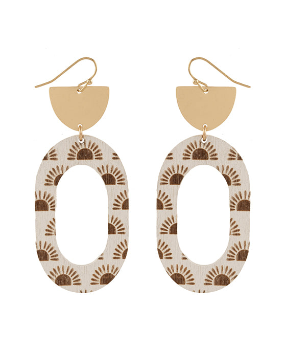 Metal & Wood Imprint Geometric Earring