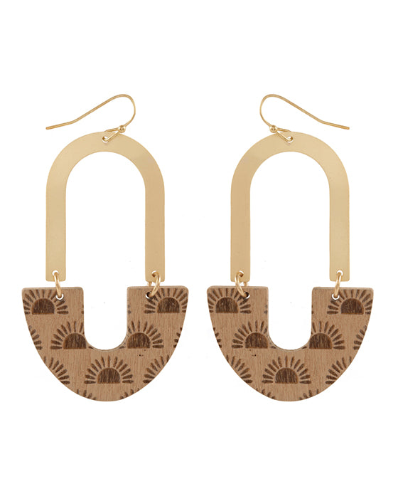 Metal & Wood Imprint Geometric Earring