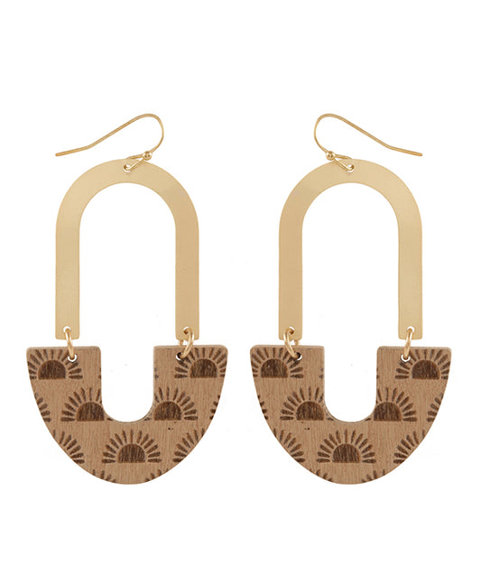Metal & Wood Imprint Geometric Earring
