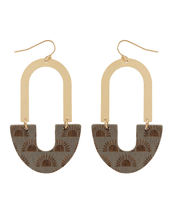 Metal & Wood Imprint Geometric Earring