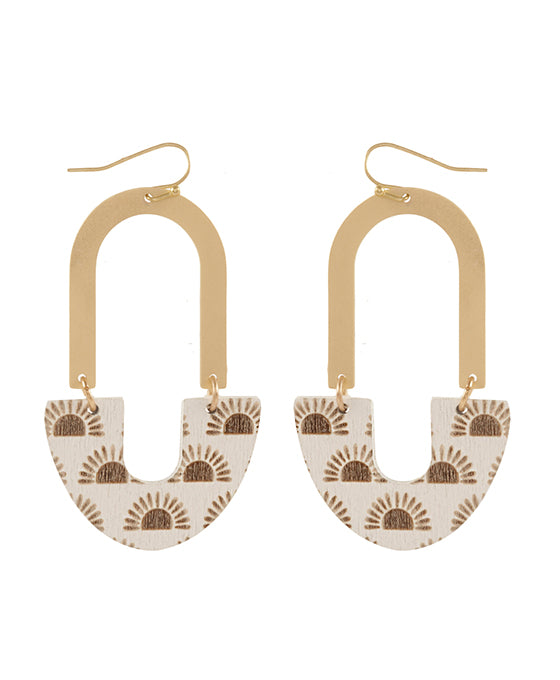 Metal & Wood Imprint Geometric Earring