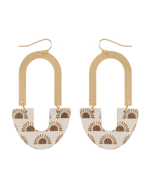 Metal & Wood Imprint Geometric Earring
