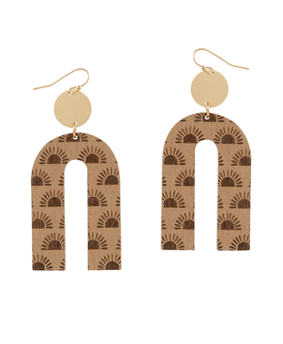 Metal & Wood Imprint Geometric Earring