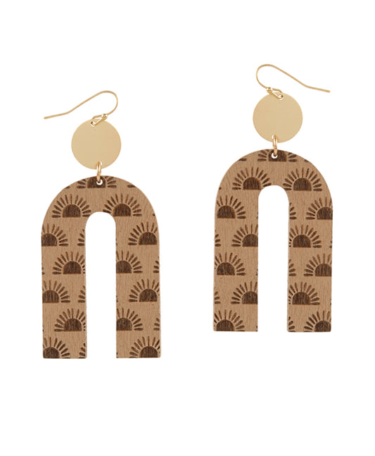 Metal & Wood Imprint Geometric Earring