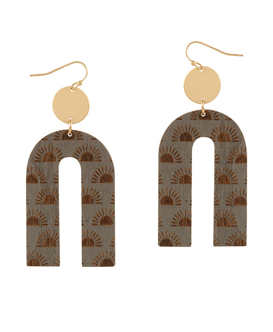 Metal & Wood Imprint Geometric Earring