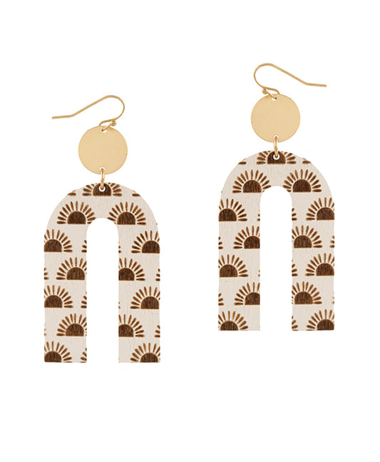 Metal & Wood Imprint Geometric Earring