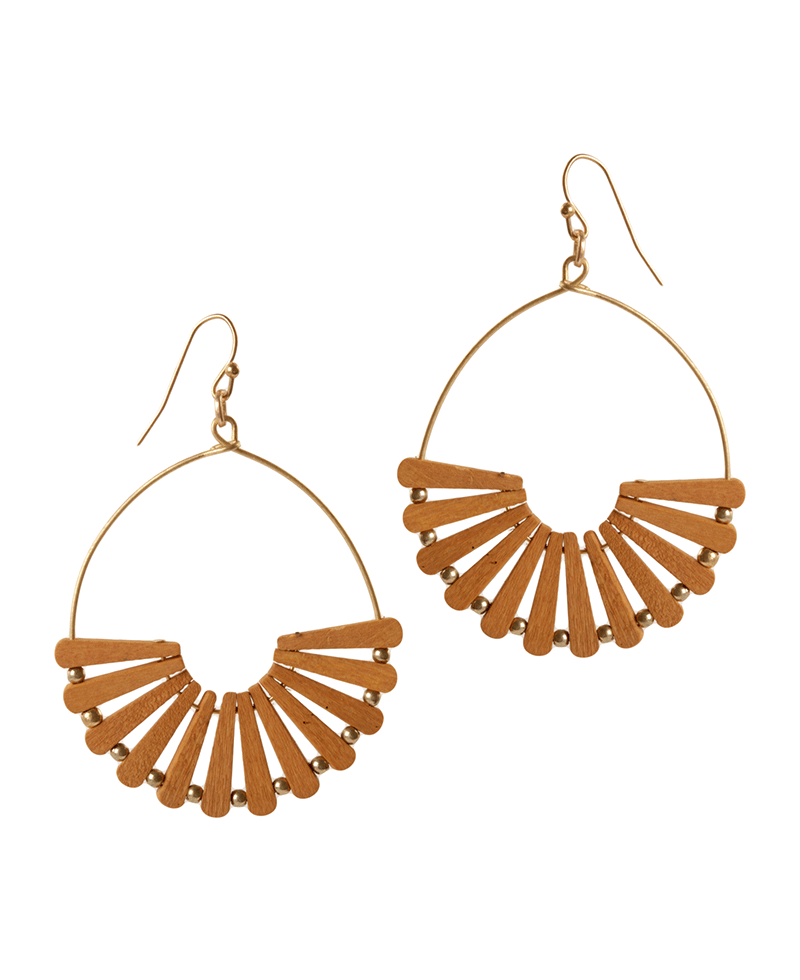 Wood Fan Shape Earring
