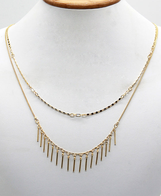 Layered Bar Fringe Necklace